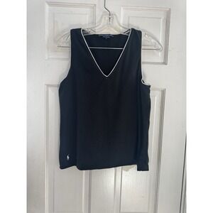 RALPH LAUREN GOLF Women's‎ Sz L Black White V Neck Tank Top Shirt Pony VTG